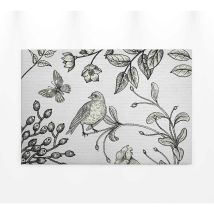 Tableau nature oiseau & papillon | Tableau noir & blanc avec des fleurs pour chambre | Tableau sur toile idéal couloir & bureau - 0,9 x 0,6 m
