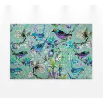 Tableau oiseau turquoise & violet | Tableau animaux effet mosaïque pour chambre adulte | Tableau coloré fleurs & oiseau - 0,9 x 0,6 m