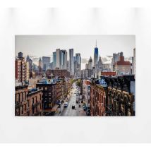 Tableau paysage rues de Brooklyn | Tableau sur toile grande ville idéal pour entrée | Tableau New York bleu et marron tendance 0,9 x 0,6 m