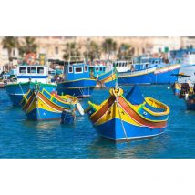 Tableau photo bateaux de pêches colorés , malte - 80x50 cm