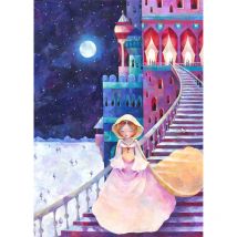 Tableau princesse & château pour chambre de fille | Tableau conte pour enfant | Tableau sur toile rose & violet chambre bébé 0,5 x 0,7 m