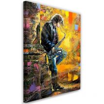 Image sur toile, Musicien avec un saxophone peint - 70x100