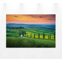 Tableau style méditerranéen pour déco salon | Tableau paysage italien idéal pour couloir | Tableau paysage Toscane coucher de soleil 0,9 x 0,6 m