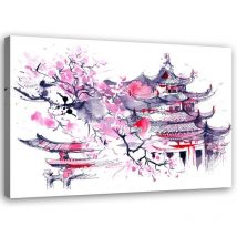 Tableau sur toile, aquarelle pagode du Japon - 100x70
