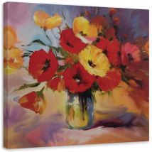 Tableau sur toile, Bouquet de coquelicots dans un vase - 30x30