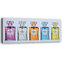 Tableau sur toile, Flacons de parfum colorés - 90x30