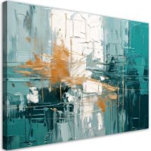 Wandbild Für Das Moderne Wohnzimmer Gemalte Abstraktion Türkis Gold 90x60 Cm