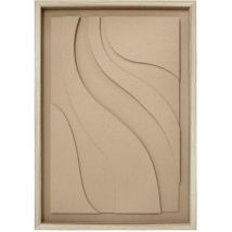 Hispanohogar - Tableau texturisé avec un design d'ondes en couleur beige et un cadre en bois 70x50cm