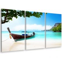 Hxadeco - Tableau triptyque deco bateau à krabi thailande - 90x60 cm