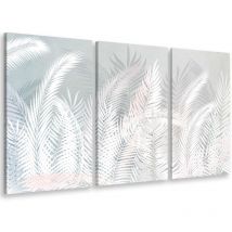 Hxadeco - Tableau triptyque fleurs fougères illustrées - 90x60 cm