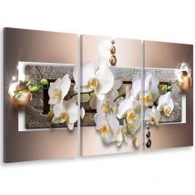 Hxadeco - Tableau triptyque graphique fleurs d'orchidées - 90x60 cm