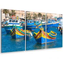 Hxadeco - Tableau triptyque Tableau photo bateaux de pêches colorés , malte - 90x60 cm