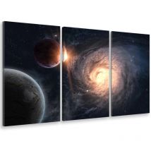 Tableau triptyque Tableau photo planète dans la galaxie - 90x60 cm