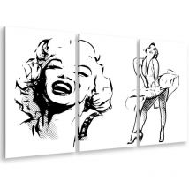 Hxadeco - Tableau tryptique, Tableau cinéma marilyn monroe desssin au fusain, 90x60cm