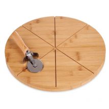 Minkurow - Tablero de corte de pizza de bambú redonda de estilo nórdico con marcas de corte, 35 × 35 × 1.5 cm