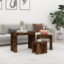 Lot De 3 Tables Basse Gigogne Bouts De Canapé Tables D'Appoint Pour Chambre Chêne Fumé Bois D'Ingénierie Xtt111
