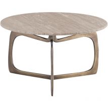 Vente-unique - Tables basses gigognes en marbre et métal - Beige et Doré - jiya