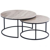 Vente-unique - Tables basses gigognes en marbre et métal - Beige et Noir - mabela