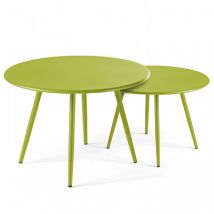 Oviala - Lot de 2 tables basses ronde en acier vert - Palavas