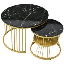 Arturesthome - Tables d'appoint rondes basses gigognes modernes - cadre noir et doré - Lot de 2