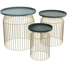 Tables d'appoints rondes en métal bleu gris et laiton (lot de 3) - palombe