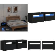 Vidaxl - Tables de chevet 2 pcs avec led Noir 60x35x40 cm - Table De Chevet - Meuble De Chambre - Meubles De Salon - Éclairage Led - Lampe De Chevet