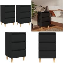 Tables de chevet avec pieds en bois 2 pcs noir 40x35x69 cm - Table De Chevet - Meuble De Chambre - Table Latérale - Style Scandinave - Tiroir - Home
