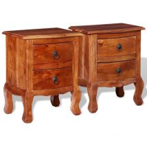 Doc&et² - The Living Store Tables de chevet avec tiroirs 2 pcs Bois d'acacia massif - Table De Chevet - Meuble De Chambre - Table De Nuit - Meubles