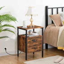 Hoobro - Tables de Chevet, Table Basse avec Prise et Port usb, Table d'Appoint avec Tiroirs et Étagères de Rangement, Adaptée aux Petits Espaces,