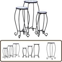 Tables mosaïque 3 pcs Bleu et blanc Céramique - Table De Jardin - Table D'appoint - Table Mosaïque - Table Extérieure - Décoration De Jardin