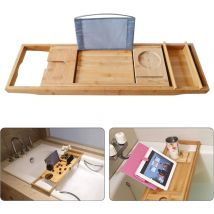 Senderpick - Tablette coulissante pour baignoire en bambou, réglable, pour baignoire, avec porte-boissons, porte-livres, accessoires pour baignoire,