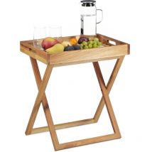Relaxdays Tabletttisch klappbar, Serviertisch Walnuss-Holz, Klapptisch klein, Serviertablett, HxBxT: ca. 54 x 52 x 36 cm