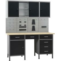 Etabli et 4 panneaux muraux et 2 armoires table de travail poste de travail stockage rangement d'outils etabli d'atelier garage