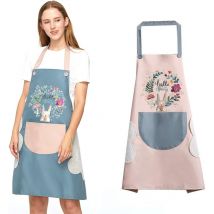 Tablier 2 pièces, tablier de cuisine pour femme, tablier de cuisine imperméable avec poches, tablier résistant à l'huile, tablier de barbecue-Fei Yu