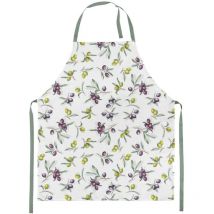 Tablier adulte à nouer en coton blanc olives
