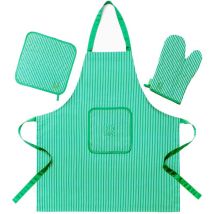 Benetton - set 3PC apron (apron + mitten + GRIPPER)100% cotton 190GSM green rainbow be - vert