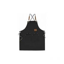 Noire Tabliers Toile, Tabliers de Travail pour Hommes Femmes, Tabliers de Chef avec Sangle Réglable et 3 Poches, Tablier pour Serveurs Cuisine
