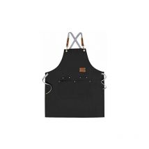 Tablier de Chef Tablier à Dos Croisé pour Hommes Femmes avec Bretelles Réglables et Grandes Poches, Toile, Noir - Ahlsen