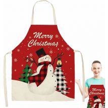 Tablier de Cuisine de Noël - Tabliers de Cuisine de Chef de Noël avec Carreaux Noirs et Rouges,Tablier de Noël en Lin de