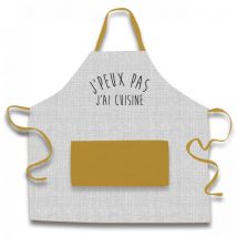Tablier de cuisine coton blanc et jaune 70x70cm