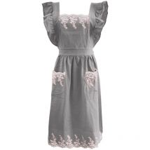 Tablier de femme de chambre vintage à volants avec deux poches, cadeau de cuisine - gris