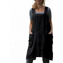 Tablier de jardinage en coton et lin pour femme - Noir, dos croisé, Robe chasuble