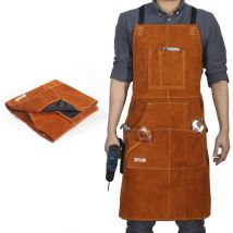 Tablier de soudeur avec 6 poches, tablier de travail en cuir ignifuge résistant à la chaleur, tablier de travail du bois pour homme, parfait pour