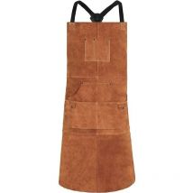 Tablier de Soudure, Tablier de Travail en Cuir de Vachette avec 6 Poches, 24x 36 Tablier de Cuisine Multifonctionnel, Brets Réglables de m à xxl pour