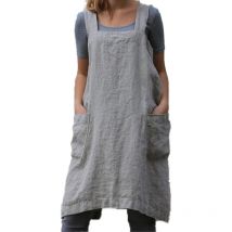 Tablier en coton et lin Tablier à dos croisé pour femme avec poches Robe chasuble pour la cuisson au four