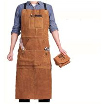 Tablier en Cuir Menuiserie, Tablier de Travail avec 6 Poches à Outils, Tablier Soudeur pour Homme Femme, Anti-Chaleur Ignifuge Tablier d'Atelier