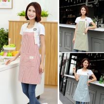 Tablier sans manches à rayures pour femme, cuisine, travail, avec poche, licou