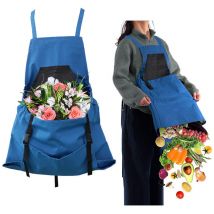 Tabliers de jardinage pour hommes et femmes, tabliers de cueillette de jardin, tabliers de jardinage avec poches à dégagement rapide (bleu)