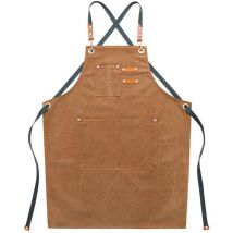 Tabliers de travail en toile pour homme avec poches, sangle réglable et grandes poches, tablier de cuisine-marron