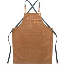 Tabliers de travail en toile pour homme avec poches, sangle réglable et grandes poches, tablier de cuisine-marron